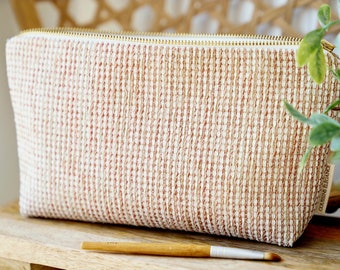 Sand and Terracotta Makeup Bag, Textured Tweedy Cosmetic Bag, Unique Red Terracotta makeup pouch