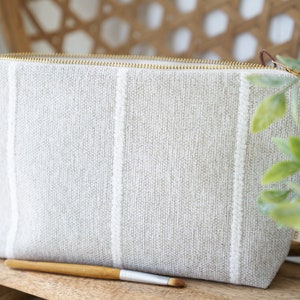 Unique makeup bag, neutral cosmetic bag, country rustic makeup bag, minimalist toiletry bag women, rustic farmhouse pouch, unique gift image 1