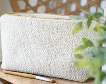 Makeup bag, Beige  makeup bag, minimalist neutral cosmetic bag, unique toiletry bag women, unique gift teen girl, perfect gift girlfriend