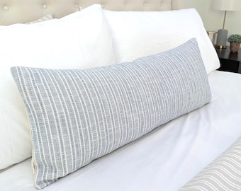 Blue and White textured lumbar pillow cover 14x36 for Coastal bedroom decor or Modern Beach house bed and sofa styling