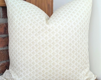 Cream and Beige Floral Linen Pillow Cover. Neutral Modern Cottage Decor.