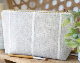 Unique makeup bag, neutral cosmetic bag, country rustic makeup bag, minimalist toiletry bag women, rustic farmhouse pouch, unique gift