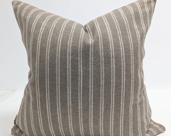 Designer Brown Striped Linen Pillow, Modern Farmhouse Brown Pillow Cover, Modern Traditionnal Décor, Modern Farmhouse decor