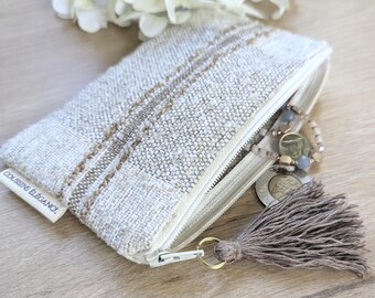 Rustic Coin Purse/ Mini Earthy Tone Zipper Pouch / Eco-Friendly Bag Organizer for Keys and Cards/ Small Useful Gift for Her