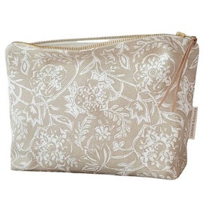 Beige and white floral makeup bag, country cosmetic bag, unique gift for girls, makeup bag gift, bridesmaid gifts image 1