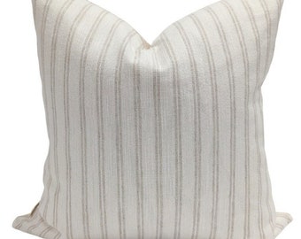 White Stripes Linen Pillow, Striped Pillow White And Beige, Organic Home Decor, Linen Throw Pillow Cover, Belgian Farmhouse Style Pillow