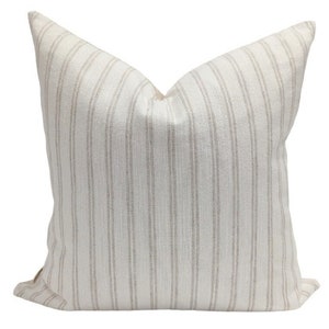 White Stripes Linen Pillow, Striped Pillow White And Beige, Organic Home Decor, Linen Throw Pillow Cover, Belgian Farmhouse Style Pillow