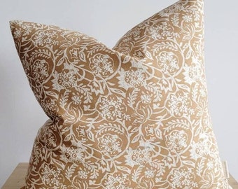 Modern Tan Floral Pillow,  Traditional  Pillow cover 20x20, Casual Rusty Pillow 20x20, Earthy n