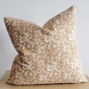 Modern Tan Floral Pillow,  Traditional  Pillow cover 20x20, Casual Rusty Pillow 20x20, Earthy n