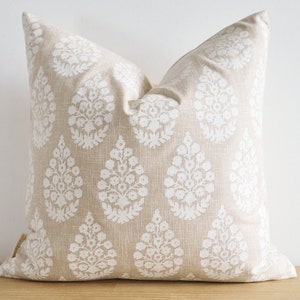 Beige Floral Pillow,  Neutral Throw Pillow Cover, Floral Block Print Pillow, Beige Decorative Pillow , Neutral Bedroom, Neutral Decor / Mist