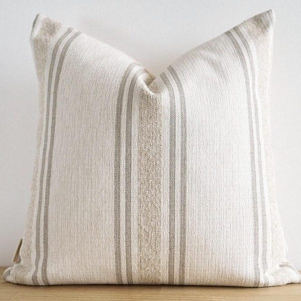 Neutral cushion cover with beige and grey stripes