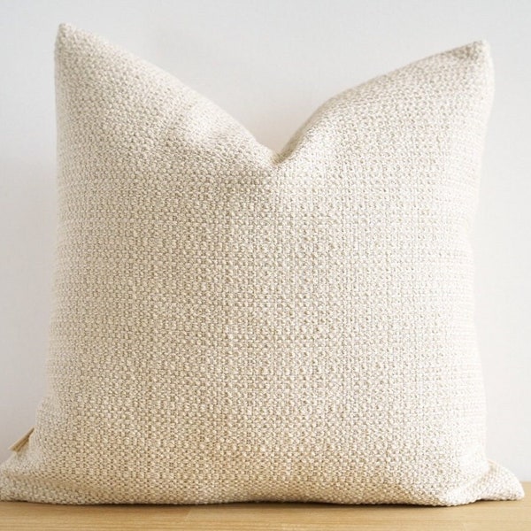 Designer textured beige pillow cover, Modern neutral pillow, woven pillow case, mix match pillow