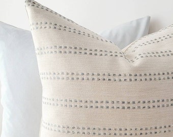 Sky Blue & White Striped Chalet Pillow: Minimalist Decor for Cottage, Farmhouse, Condo Living