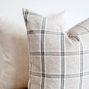 Grey linen windowpane pillow cover, Modern Farmhouse pillow, gray, white ,black plaid pillow, Modern Masculine pillow cover,*EMILE