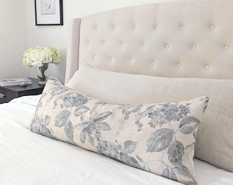Blue Floral Lumbar Pillow Cover-