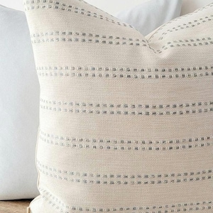 Sky Blue & White Striped Chalet Pillow: Minimalist Decor for Cottage, Farmhouse, Condo Living