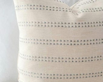 Sky Blue & White Striped Chalet Pillow: Minimalist Decor for Cottage, Farmhouse, Condo Living