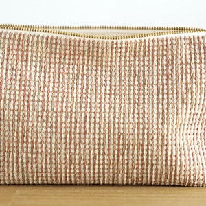 Sand and Terracotta Makeup Bag, Textured Tweedy Cosmetic Bag, Unique Red Terracotta makeup pouch image 2