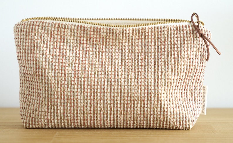 Sand and Terracotta Makeup Bag, Textured Tweedy Cosmetic Bag, Unique Red Terracotta makeup pouch image 2