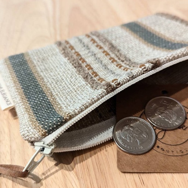 Coin Wallet Small Purse, Boho Striped Earbud Case, Card Holder, Rustic Mini Pouch, Unique Coin Purse, ID Zip Pouch,  Unique Teengirl Gift