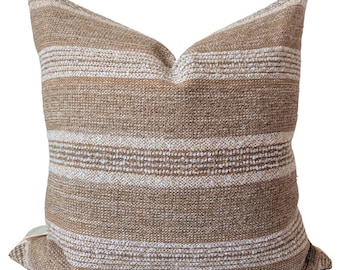 Cozy Striped Boucle Pillow: Nutty Brown Textured Cushion for Modern Home Decor