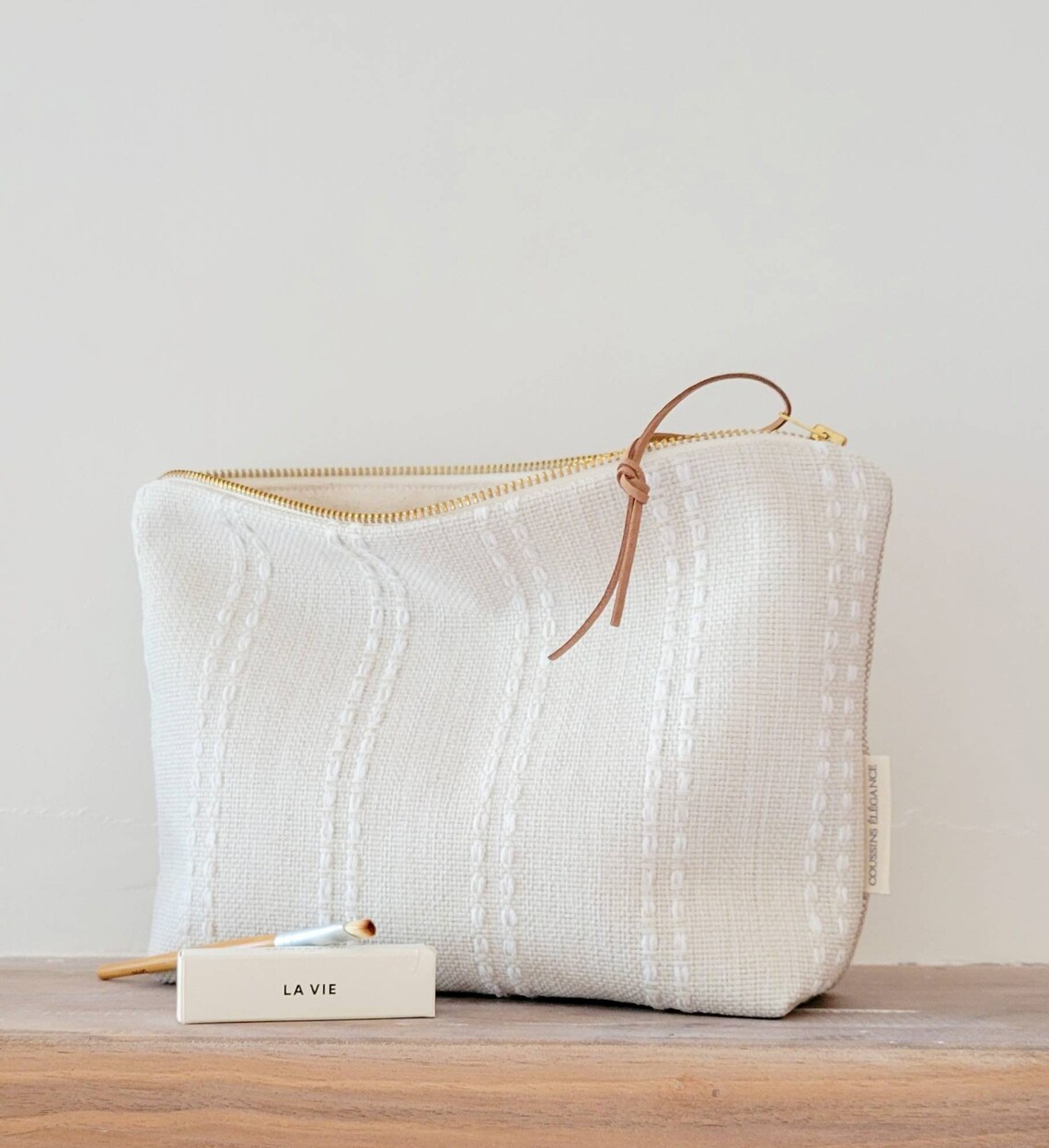Creamy White Makeup Bag Unique Cosmetic Bag Minimalist Etsy