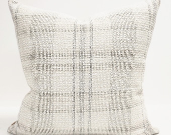 Designer Neutral Plaid Pillow, White Gray Windowpane Pillow, Casual Throw Pillow, Neutral Decor, Modern Decor, Cabin Decor