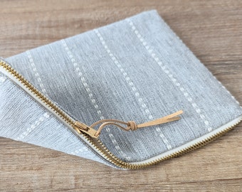 Unique blue gray makeup pouch with white stripes, handmade cosmetic bag, makeup case, teenage gift, mom gift