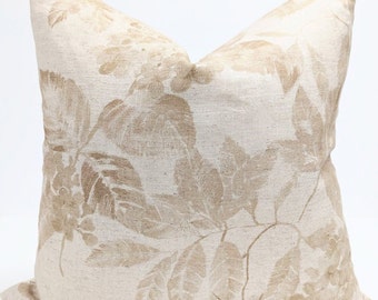 Floral Pillow, Beige Floral Linen Pillow Cover, Beige Blooms Throw Pillow, Neutral Floral Pillow, Organic Decor Pillow, Neutral Decor
