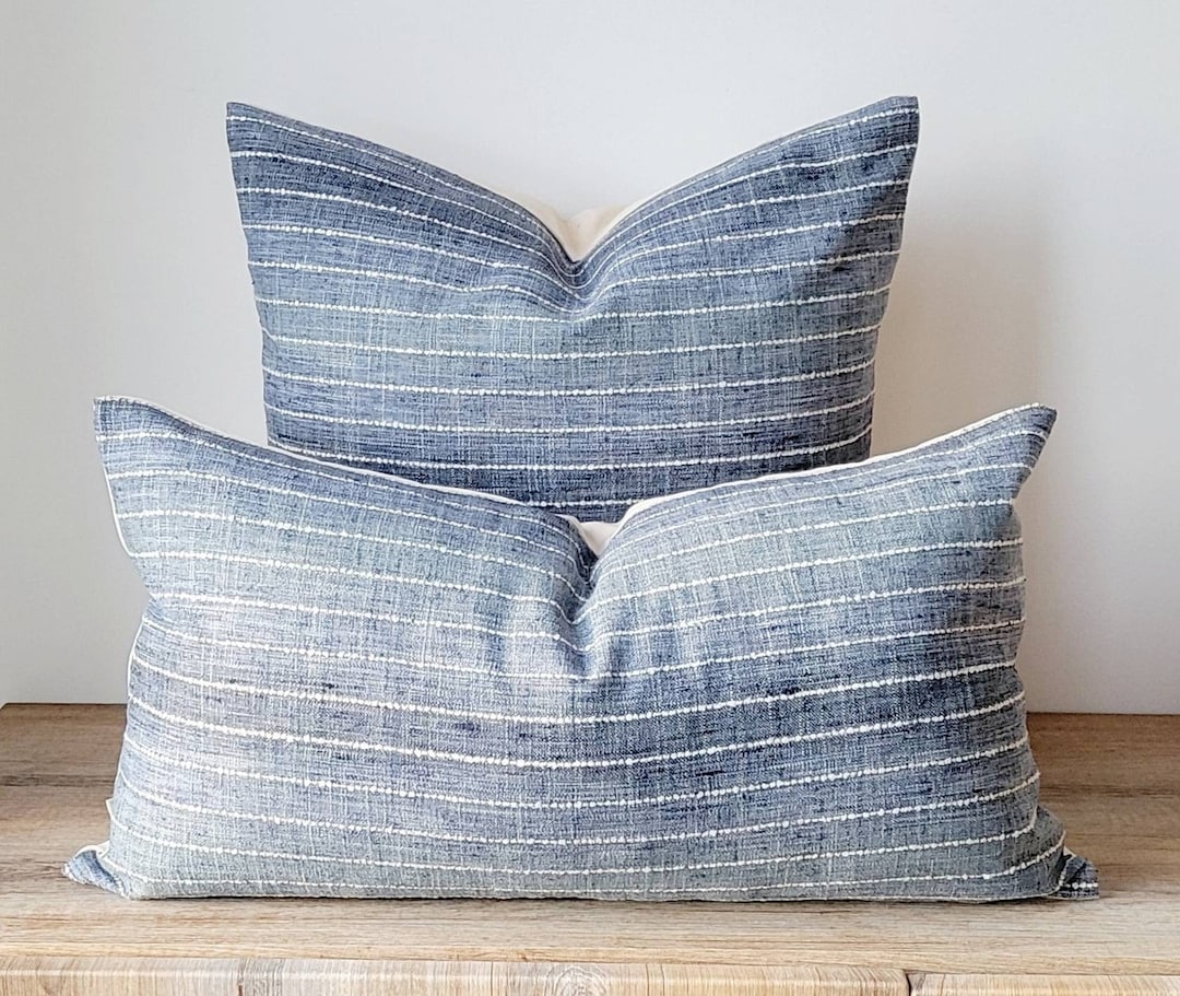 Boho Stripes Blue Pillow Cover (ON THE SHELF)