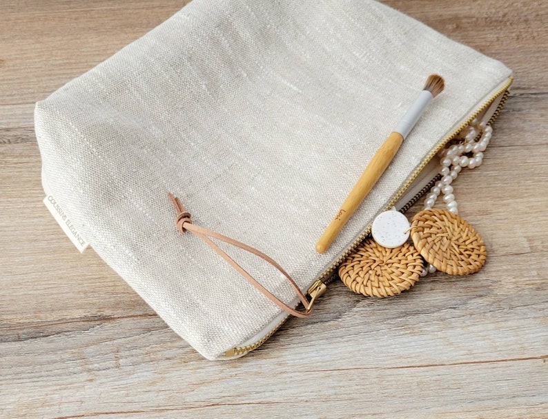 Beige Makeup Bag Neutral Cosmetic Bag for Women Linen Etsy