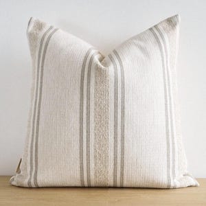 Neutral cushion cover with beige and grey stripes