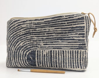 Blue Bobo makeup bag, unique toiletry bag women, boho pouch teengirl, Textured Modern pouch, women coworker gifts