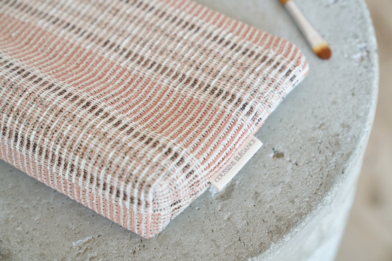 Terracotta Striped Textured Makeup Bag, Pink and Brown Makeup Pouch, Unique Textured Terracotta Cosmetic Bag image 3