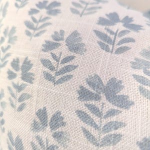 Hampton Style Blue Floral Pillow Cover, Sky Blue and Off White Block Print Linen Throw Pillow Cover image 6