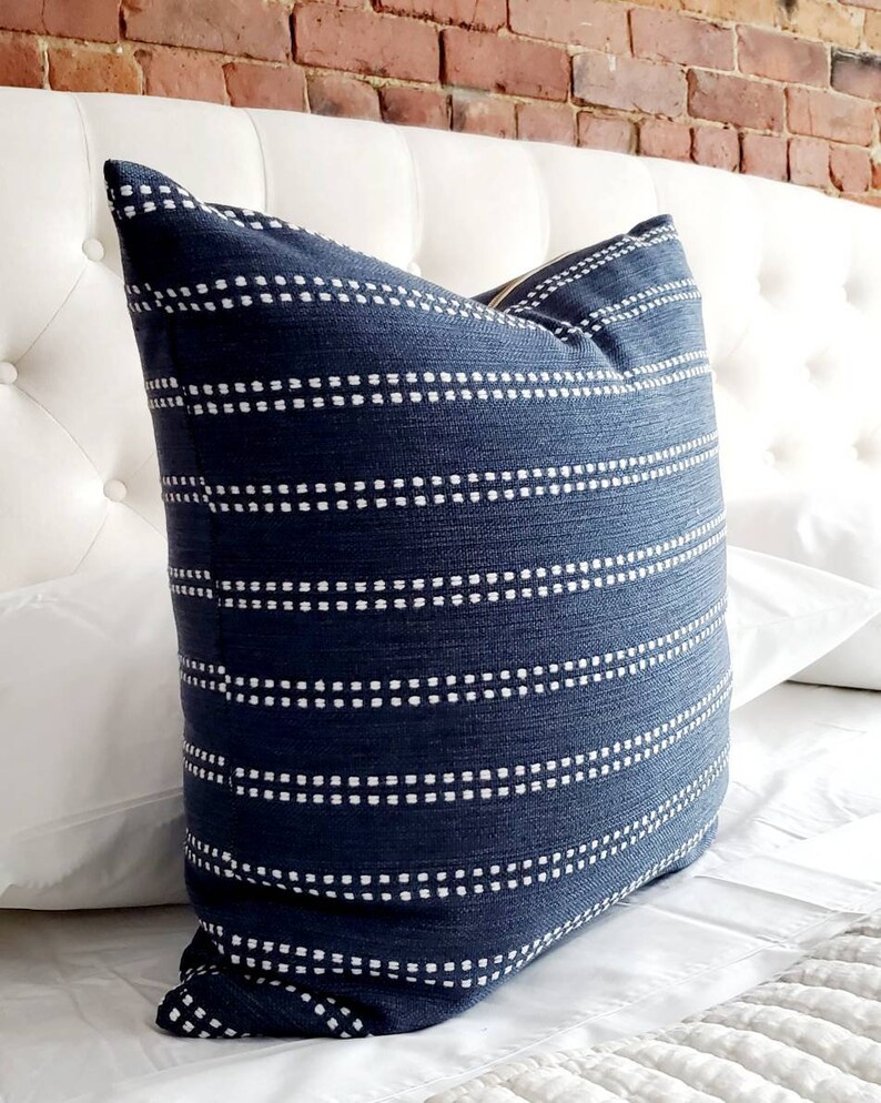 Blue and white stripes pillow Modern Farmhouse navy blue Etsy