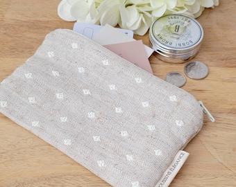 Mini porte monnaie beige en tissus, mini trousse pour adolescentes, mini pochette zippé, pochette petits écouteurs, cadeau adolescentes