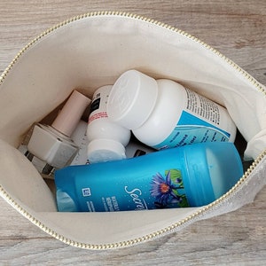 Beige Makeup Bag, Neutral Cosmetic Bag For Women, Linen Toiletry Bag For Women, Make Up Bag Gift image 7