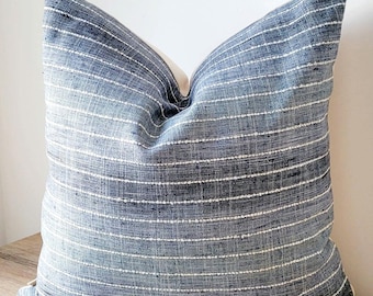Blue and white striped cushion - High-end decorator fabrics - Made in Canada