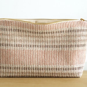 Terracotta Striped Textured Makeup Bag, Pink and Brown Makeup Pouch, Unique Textured Terracotta Cosmetic Bag image 2