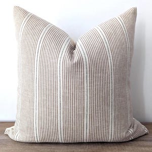 Brown striped cushion in Farmhouse or English Cottage style, made in Canada