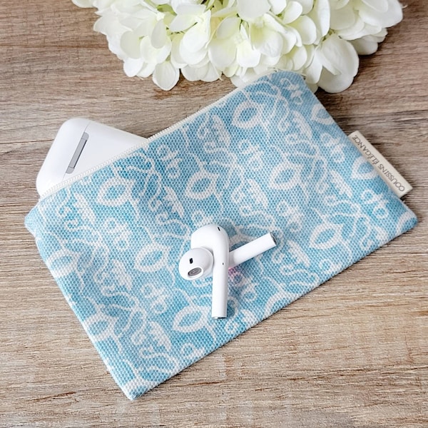 Coin Purse For Teenager, Blue Earbud Pouch For Teengirls, Gift For Teenagegirls,  Blue Cotton Coin Pouch, Small Zipper Pouch, Coin Pouch