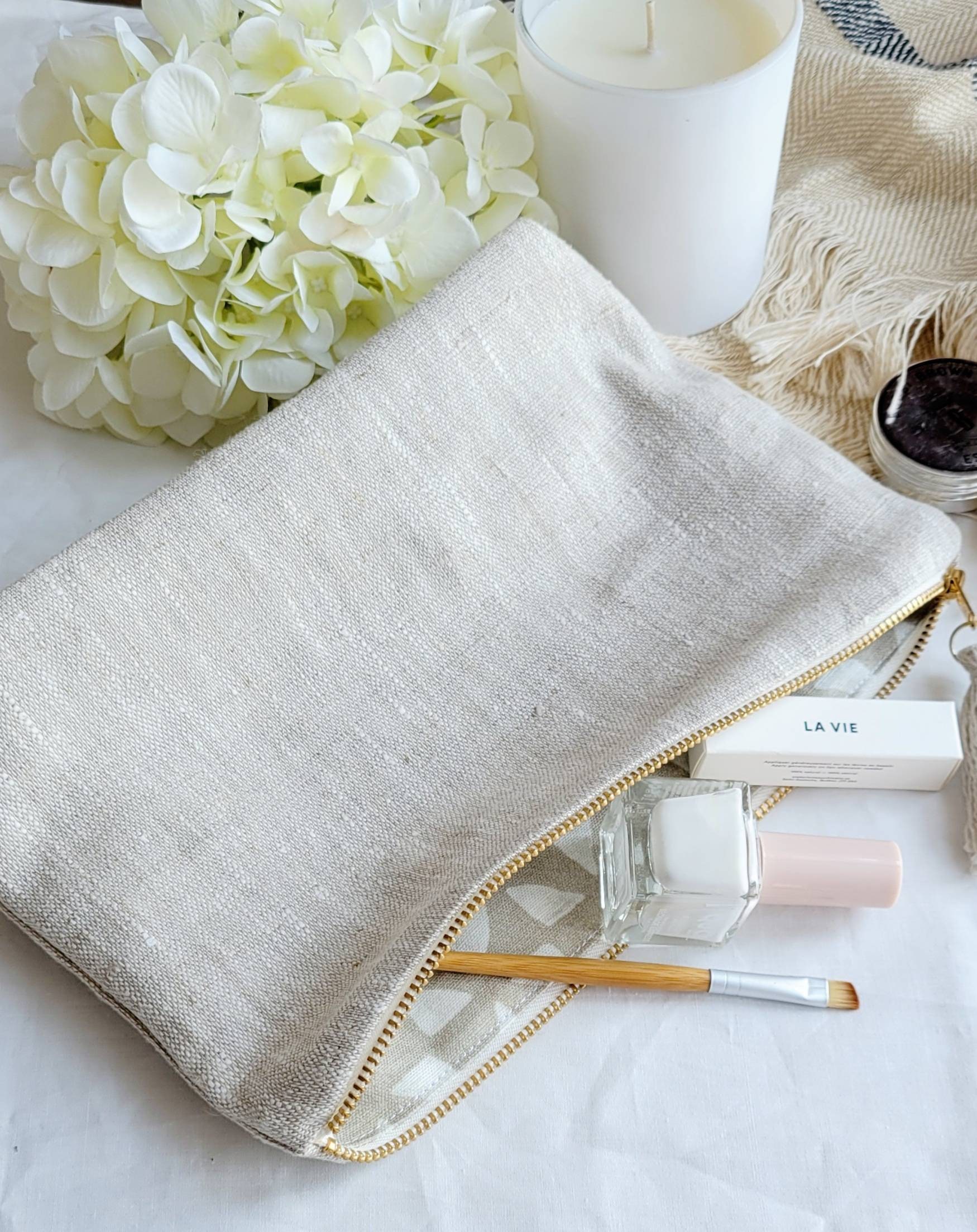 Linen makeup bag neutral linen pouch minimalist makeup bag Etsy