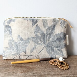 Blue and beige floral makeup pouch, unique handmade cosmetic bag, makeup case, teenage gift, mom gift image 7