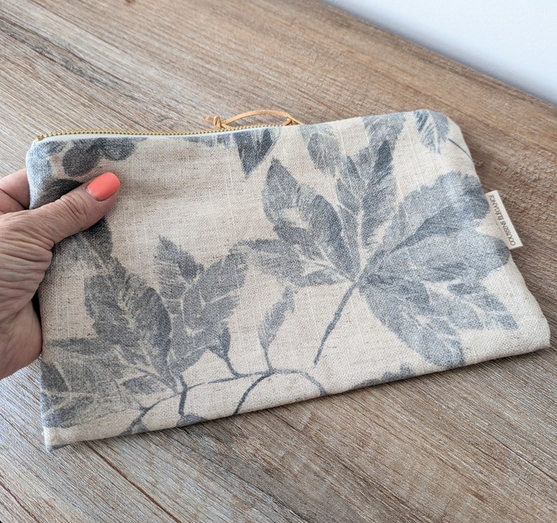Blue and beige floral makeup pouch, unique handmade cosmetic bag, makeup case, teenage gift, mom gift image 5