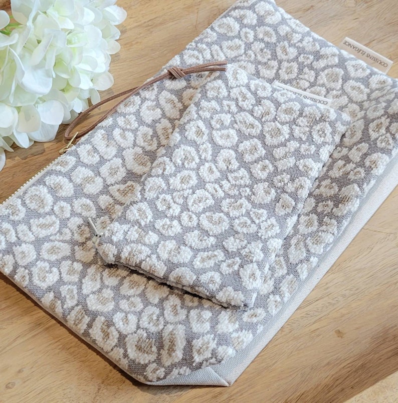 Beige leopard makeup bag, leopard cosmetic bag, unique makeup bag, leopard zipper pouch, animal print clutch, unique gift women, mom gift image 7