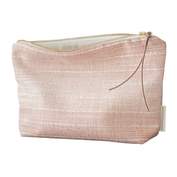 Étui maquillage rose dégradé, pochette cosmétique rustique bohème rose pâle, trousse maquillage à rayures, cadeau parfait pour maman, femme