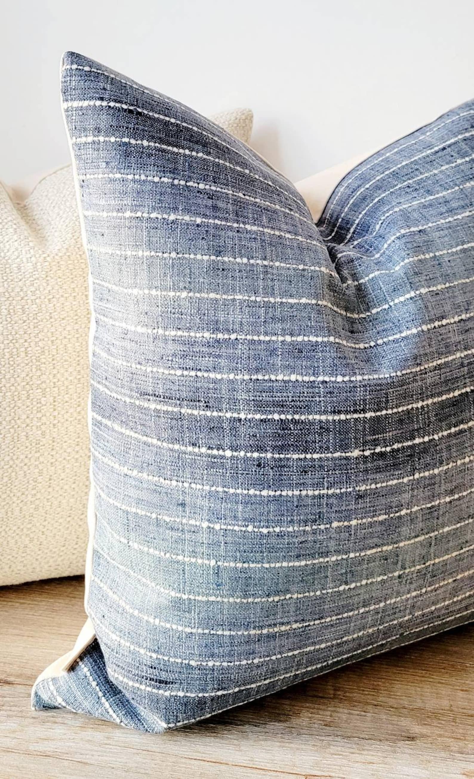 Blue Pillow Cover Boho Modern Striped Pillow Blue and White Etsy