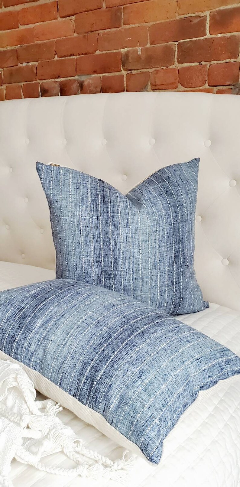 Blue pillow cover boho modern striped pillow blue and white Etsy