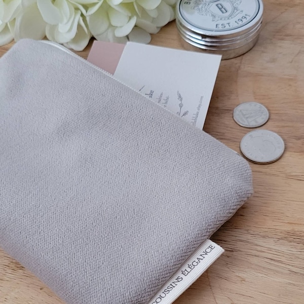 Gray velvet Coin purse, earbud mini pouch, velvet mini wallet, unique mini card holder,  coin pouch, jewels zip pouch, small cute gift women